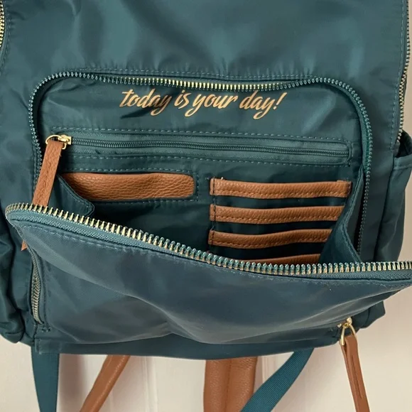 LAUNDRY teal backpack nylon & vegan leather 15 x 12” EUC - Picture 4 of 12